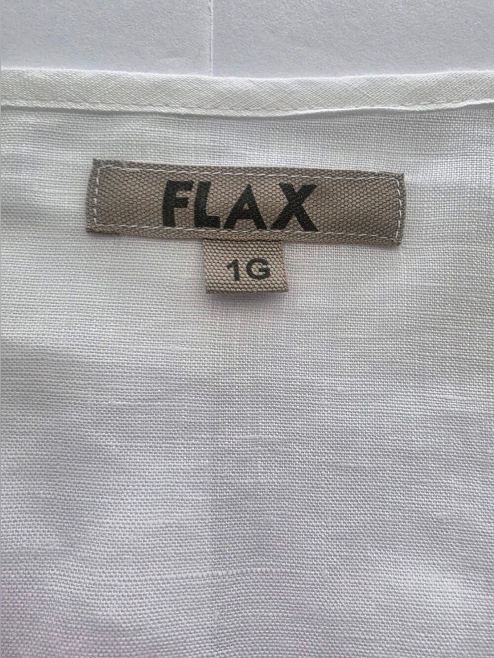 FLAX 100% Linen Button Front Blouse In White Round Neck 19" Sleeve Tunic Sz 1G - Picture 3 of 12